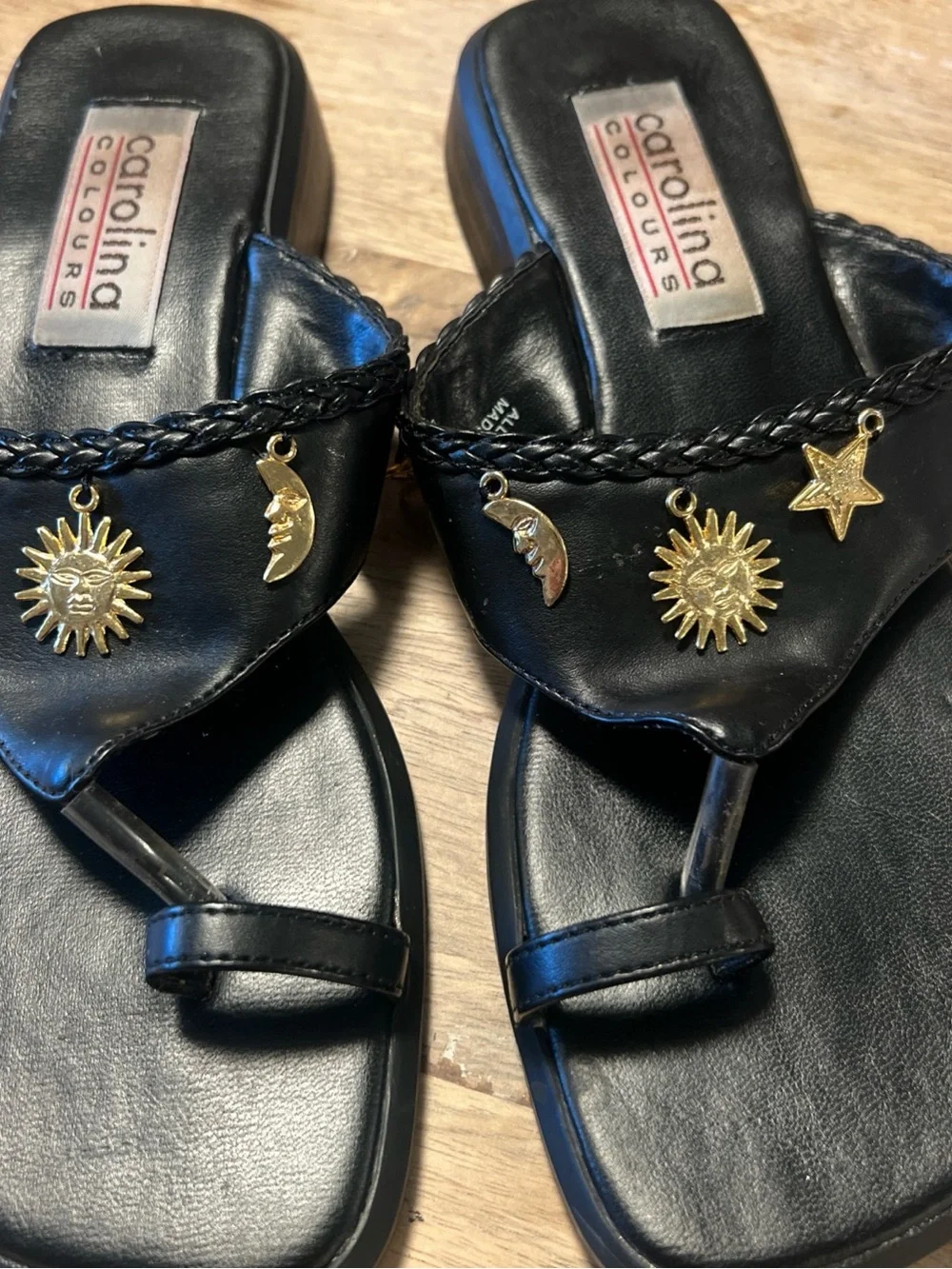 Carolina Sun & Star Black Girls' Embellished Thong Sandals
